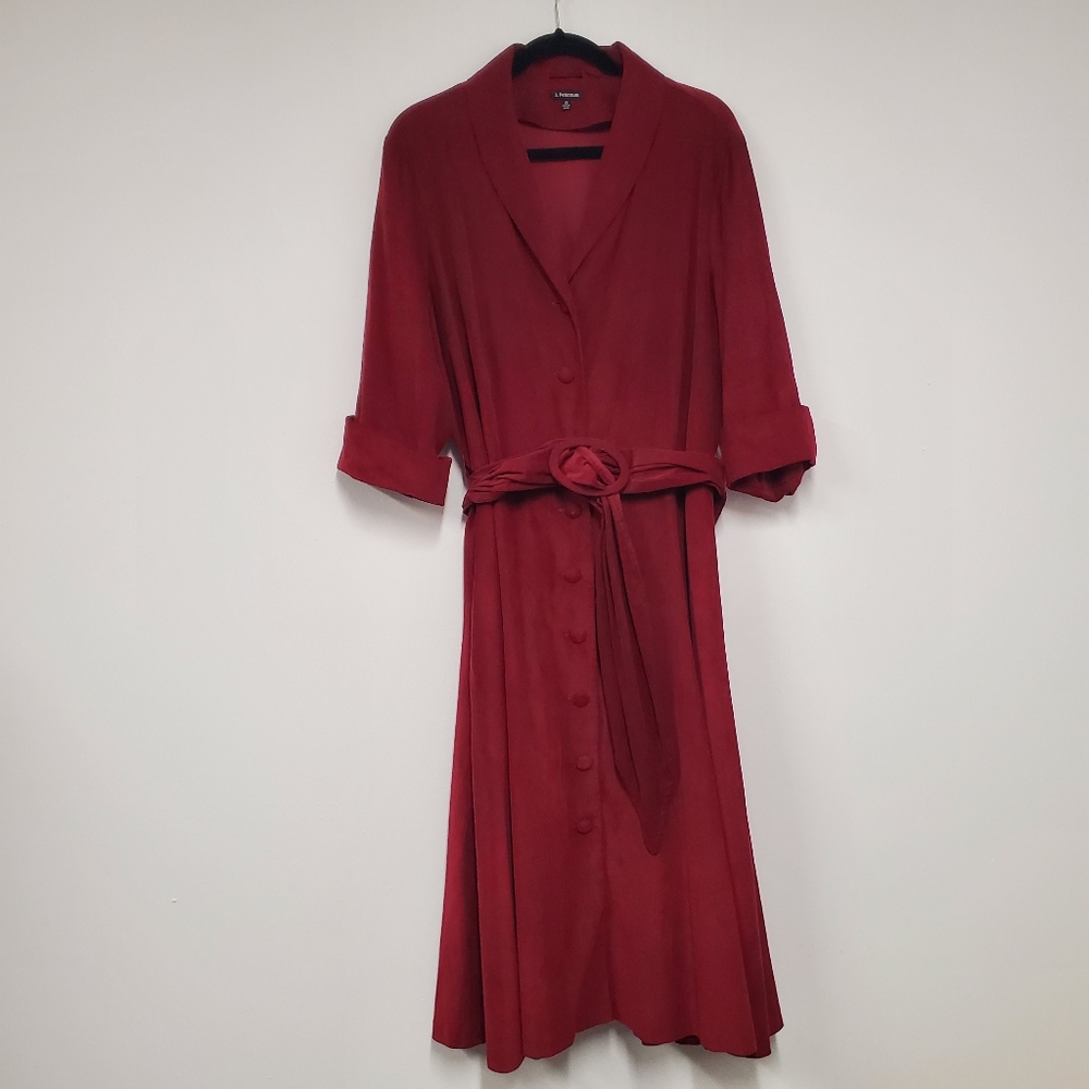 J. Peterman Courduroy Button Down Dress 20 Red Cranberry Business Office Classic